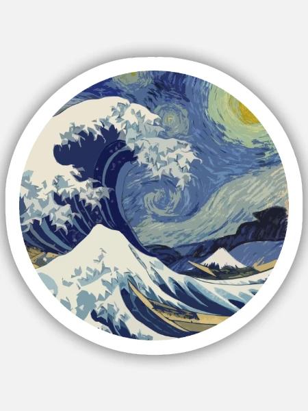 Tsunami der Sternennacht - Sticker Größe S (10 x 10 cm) - Mattweiß
