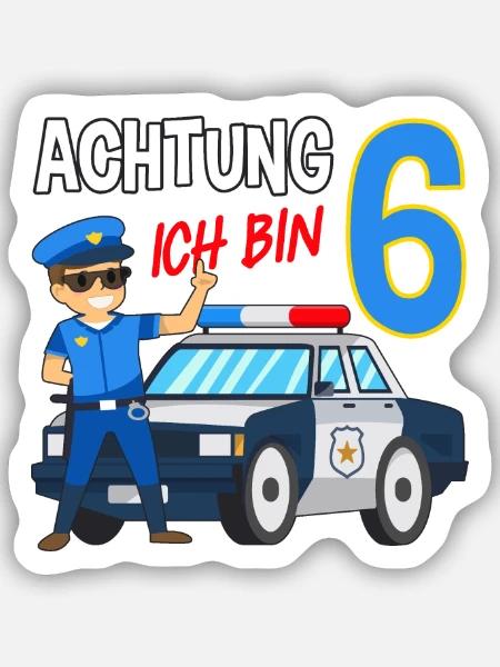 6. Geburtstag Polizei Auto 6 Jahre alt Polizist - Sticker Größe S (10 x 10 cm) - Mattweiß