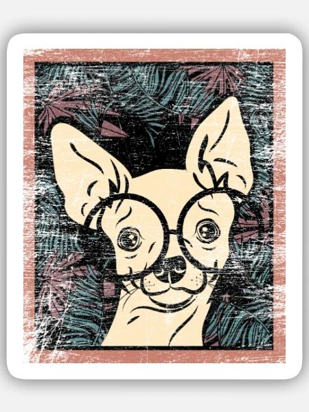 Munterer Chihuahua Spaziergang - Sticker Größe S (10 x 10 cm) - Mattweiß