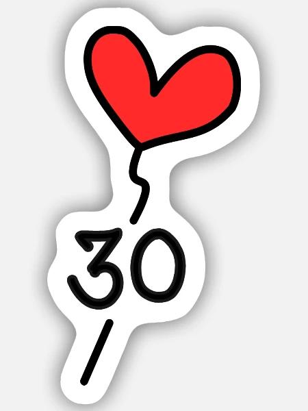 30 JAHRE. 30-jähriges JUBILÄUM. JUBILÄUM 30 JAHRE. 30 - Sticker Größe S (10 x 10 cm) - Mattweiß
