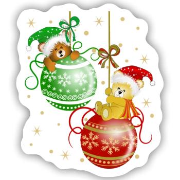 Bärchen auf Weihnachtskugeln Bär Weihnachtsdeko - Sticker Größe S (10 x 10 cm) - Mattweiß - Vorne