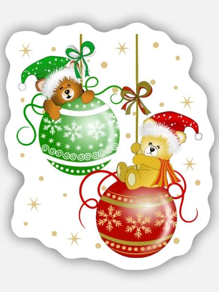 Bärchen auf Weihnachtskugeln Bär Weihnachtsdeko - Sticker Größe S (10 x 10 cm) - Mattweiß