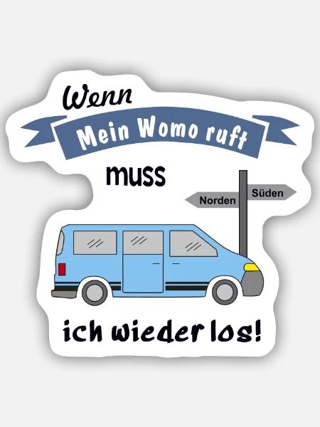 womo ruft campingbus - Sticker Größe S (10 x 10 cm) - Mattweiß
