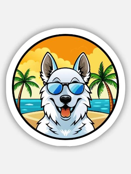 Lunettes de soleil Berger Blanc Suisse Dog Breed Cartoon - Sticker taille S (10 x 10 cm) - blanc mat