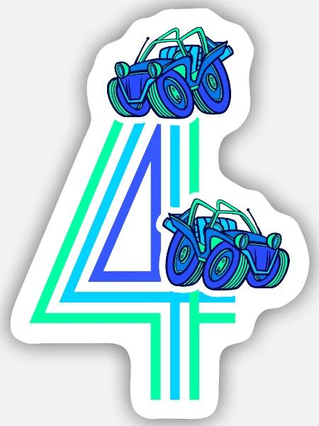 4. Geburtstag Rennauto 4 Jahre alt Rennwagen - Sticker Größe S (10 x 10 cm) - Mattweiß