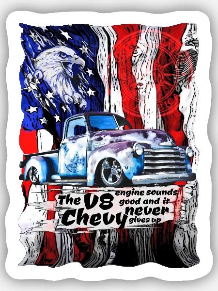 V8 Chevy Truck Patriotik - Sticker Größe S (10 x 10 cm) - Mattweiß