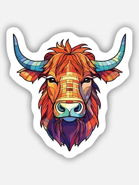 Highland Cow Bunte Aquarell-Tier-Karikatur - Sticker Größe S (10 x 10 cm) - Mattweiß