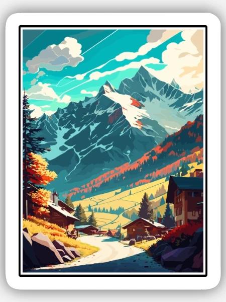 Mayrhofen Österreich Vintage Reiseposter Souvenir - Sticker Größe S (10 x 10 cm) - Mattweiß