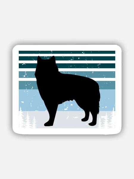 Alaskan Malamute Hundeliebhaber Silhouette Retro Sonnenuntergang - Sticker Größe S (10 x 10 cm) - Mattweiß
