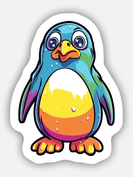 Pinguin Buntes Aquarell Cartoon Kawaii Tier - Sticker Größe S (10 x 10 cm) - Mattweiß