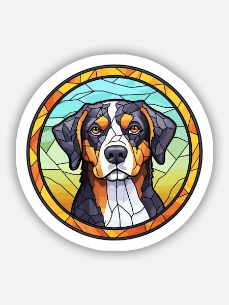 Entlebucher Sennenhund Rasse Buntglas Farbe - Sticker Größe S (10 x 10 cm) - Mattweiß