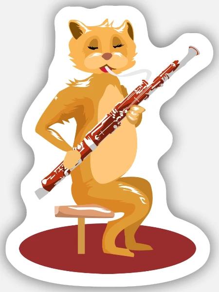 Verspielte Fagottkatze Musikschule - Sticker Größe S (10 x 10 cm) - Mattweiß