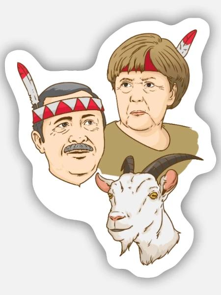 Bissige Politiker Indianerparodie - Sticker Größe S (10 x 10 cm) - Mattweiß