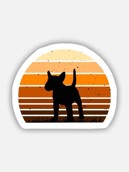 Bullterrier Miniatur Hund Silhouette Retro Sonnenuntergang - Sticker Größe S (10 x 10 cm) - Mattweiß