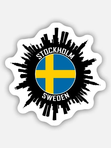 Stockholm Skyline Schweden Flagge Reisesouvenir - Sticker Größe S (10 x 10 cm) - Mattweiß