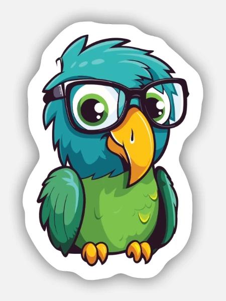 Papagei mit Brille Cartoon Kawaii Illustration - Sticker Größe S (10 x 10 cm) - Mattweiß