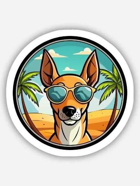 Podenco Ibizenco Hunderasse Cartoon Sonnenbrille Strand - Sticker Größe S (10 x 10 cm) - Mattweiß