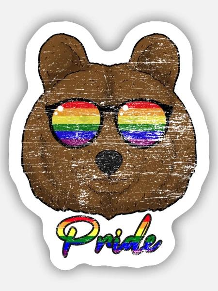 Bär Mit Sonnenbrille Rainbow Regenbogen Gay Pride - Sticker Größe S (10 x 10 cm) - Mattweiß