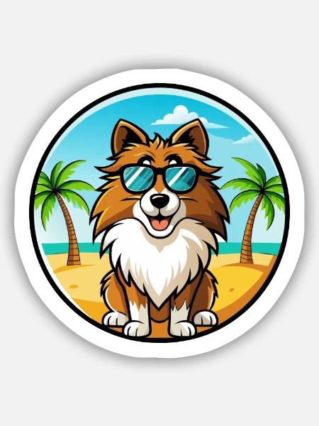 Shetland Chien de berger race dessin animé lunettes de soleil plage - Sticker taille S (10 x 10 cm) - blanc mat