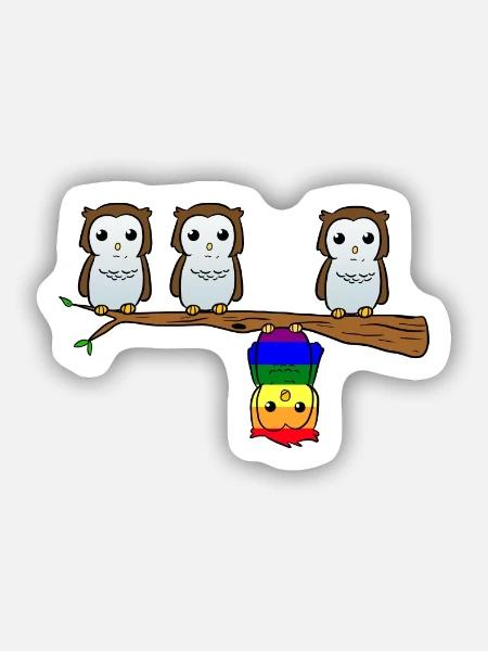 LGBT Owl - Sticker Größe S (10 x 10 cm) - Mattweiß