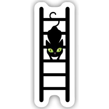Katze auf seiner Leiter - Sticker Größe S (10 x 10 cm) - Mattweiß - Vorne