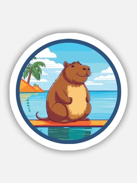Capybara Aquarell Cartoon Kawaii Clipart Tier - Sticker Größe S (10 x 10 cm) - Mattweiß