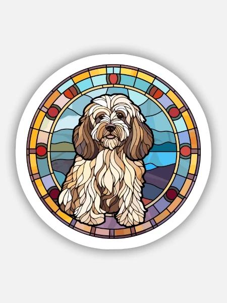 Tibet Terrier Hunderasse Buntes Glas Buntes W - Sticker Größe S (10 x 10 cm) - Mattweiß