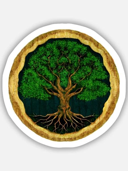 Baum des Lebens - digitale Zeichnung - Holzoptik - Sticker Größe S (10 x 10 cm) - Mattweiß
