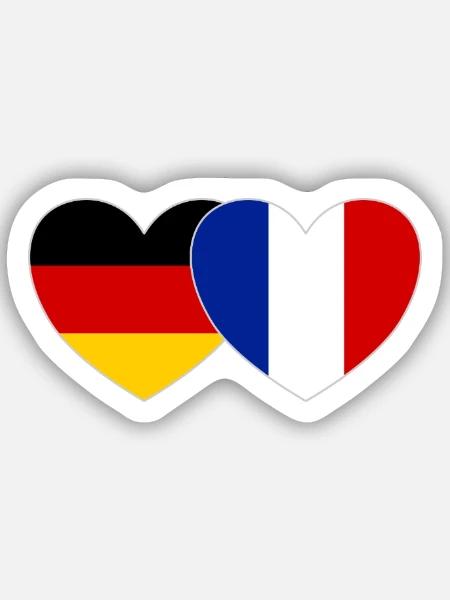 Deutschland Frankreich Flagge Herz - Sticker Größe S (10 x 10 cm) - Mattweiß