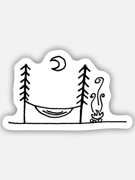 Hängematte, Lagerfeuer & Mondschein - Sticker Größe S (10 x 10 cm) - Mattweiß
