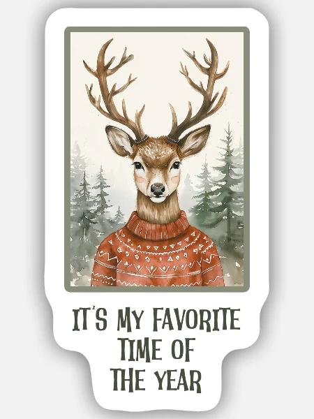 Winter Hirsch Christmas Lustige Bilder - Sticker Größe S (10 x 10 cm) - Mattweiß