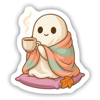 Süßes Cozy Geist Halloween Design - Sticker Größe S (10 x 10 cm) - Mattweiß - Vorne