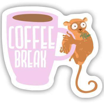 Kaffeepause Tarsierflüsterer Koffeintrinker - Sticker Größe S (10 x 10 cm) - Mattweiß - Vorne