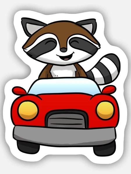 Auto Waschbär Lustig - Sticker Größe S (10 x 10 cm) - Mattweiß