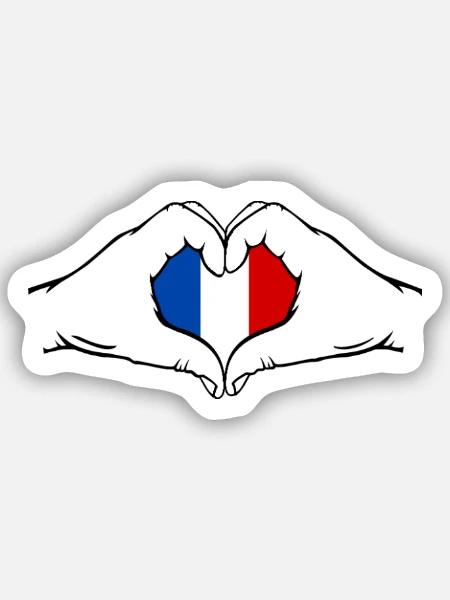 Frankreich Herzform mit Hände - Sticker Größe S (10 x 10 cm) - Mattweiß