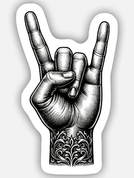 Rock on Hand with Devils Horns - Sticker size S (10 x 10 cm) - white matte