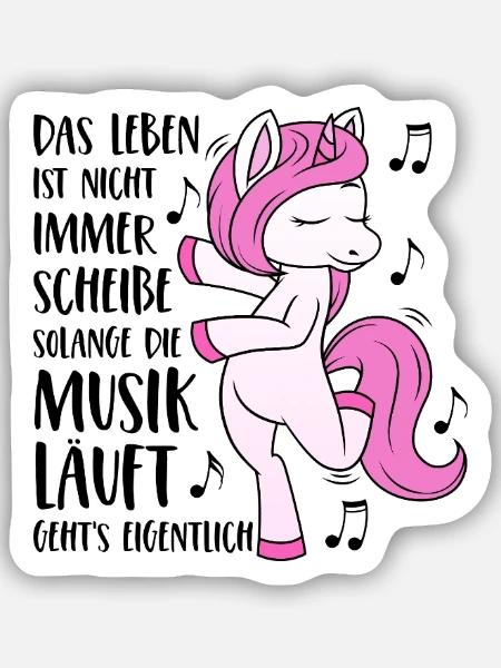 Einhorn Musik - Das Leben ist nicht immer Scheiße - Sticker Größe S (10 x 10 cm) - Mattweiß