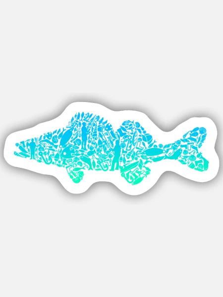 Zander Angeln Fisch farbig Raubfisch Angler - Sticker Größe S (10 x 10 cm) - Mattweiß