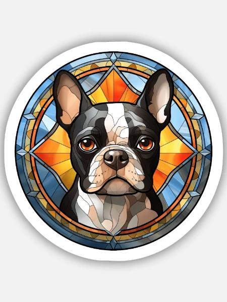 Boston Terrier Hunderasse Aquarellglas - Sticker Größe S (10 x 10 cm) - Mattweiß