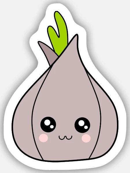 Kawaii løk hvitløk kawaii grønnsaker kawaii frukt - Klistremerke størrelse S (10 x 10 cm) - matt hvit