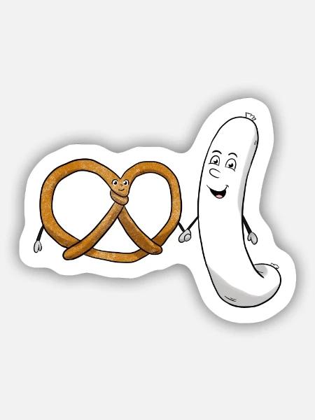 Pretzel Weißwurst Bretzel Bayrisch Essen - Sticker Größe S (10 x 10 cm) - Mattweiß