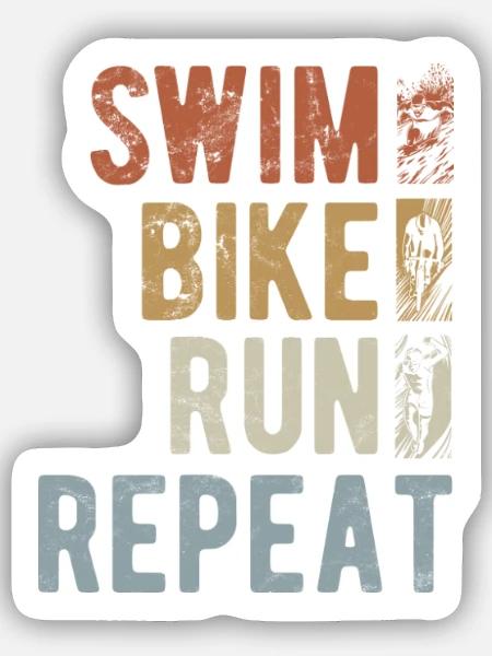 Swim Bike Run Repeat - Vintage Triathlon - Sticker Größe S (10 x 10 cm) - Mattweiß