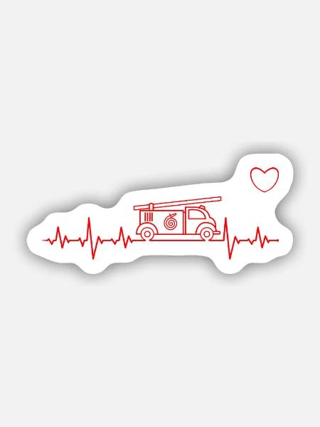 Herzschlag Feuerwehr Auto Leiterwagen - Sticker Größe S (10 x 10 cm) - Mattweiß