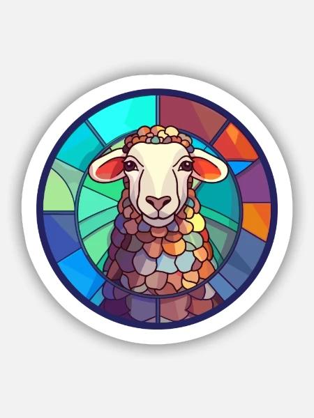 Schaf Buntes Glas Bunte Karikatur Kawaii Tier - Sticker Größe S (10 x 10 cm) - Mattweiß