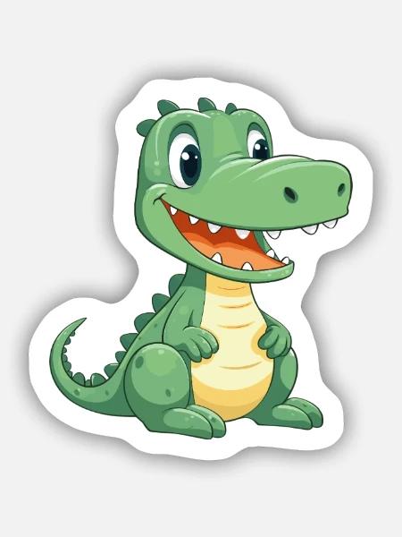 Krokodil Niedlich Glücklich Kawaii Cartoon Clipart Tier - Sticker Größe S (10 x 10 cm) - Mattweiß