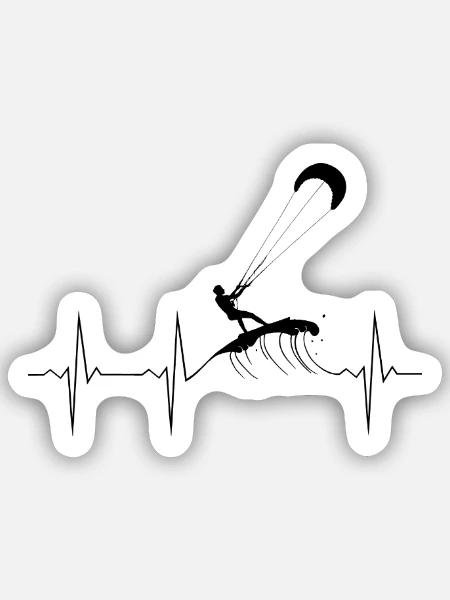 Kiter Herzlinie - Schwarze EKG Linie Kitesurfer - Sticker Größe S (10 x 10 cm) - Mattweiß