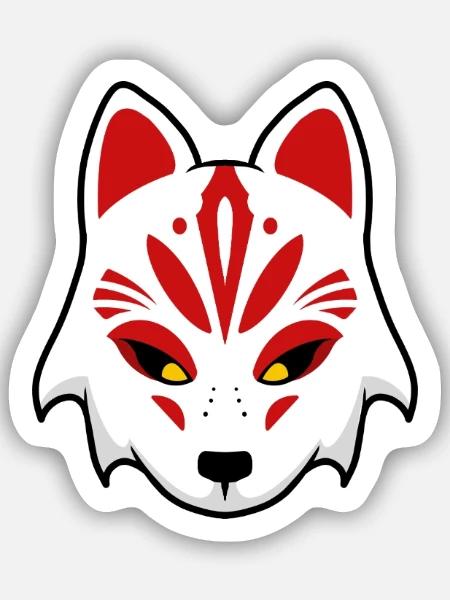 Roter Fuchsmaske Tribal Stil - Sticker Größe S (10 x 10 cm) - Mattweiß