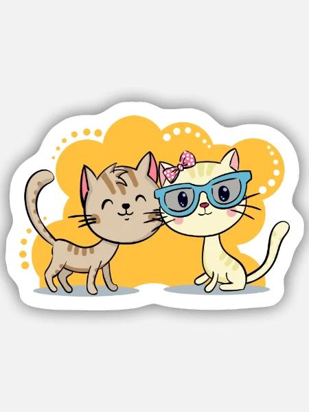 Katzenliebe - Niedliche Katzen Illustration - Sticker Größe S (10 x 10 cm) - Mattweiß