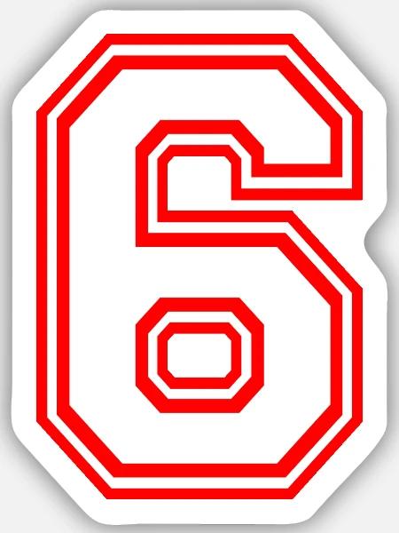 COOL RETRO STYLE SHIRT NUMMER SECHS 6 LUCKY NUMBER - Sticker Größe S (10 x 10 cm) - Mattweiß