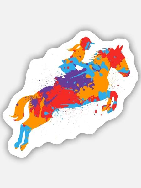 Pferd reiten bunter Reiter Kinder Mädchen Pferde - Sticker Größe S (10 x 10 cm) - Mattweiß